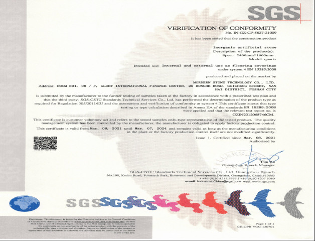 Standard CE sztucznego nieorganicznego kamienia kwarcowego Mordern Stone™